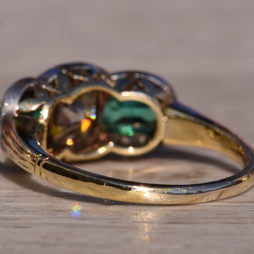 Antique Platinum Topped Engagement Ring with Old Mine Cushion Cut Diamond - Picture 4 of 11